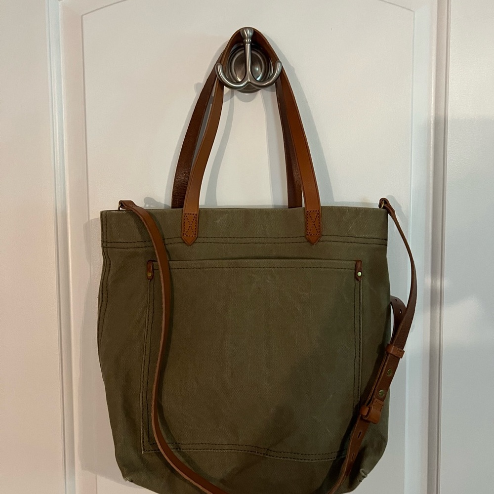 Madewell Olive Green Tote with Brown Leather Straps